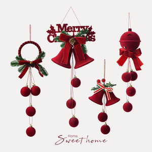 Wholesale Flocked <b>Christmas</b> <b>Decoration</b> Set Wine Red Velvet Hanging Bells for Commercial Xmas Tree Display Party <b>Supplies</b> - Product Image 1