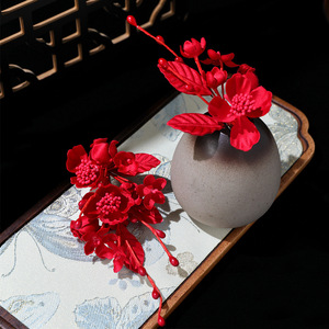 New wine-red floral handmade 3D minimalist toast dress headdress clip <b>wedding</b> ancient style cheongsam bridal hair <b>accessory</b> - Product Image 1
