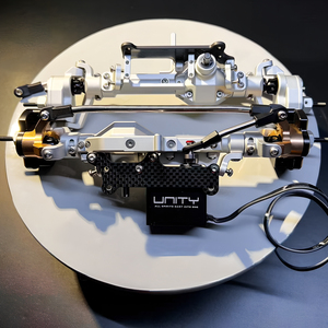 Ensemble d'essieux portiques en aluminium et laiton CNC avec direction à <span class=keywords><strong>4</strong></span> roues pour Axial Capra <span class=keywords><strong>1</strong></span>/<span class=keywords><strong>10</strong></span> RC Crawler 50 ° Support de batterie à faible centre de gravité pour système de direction - Product Image 3