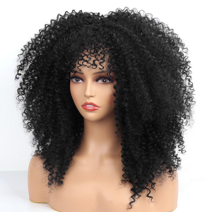 Parrucche ricci Afro da 16 pollici per donne nere parrucche ricci crespi corti con frangia <span class=keywords><strong>capelli</strong></span> Afro marroni parrucche Cosplay Glueless in fibra sintetica - Product Image 3