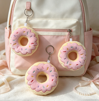 Porte-clés en peluche Donut Crème Rose, Pendentif Sac en Forme de Pain Mignon, Accessoire Ornemental Suspendu Doux et Adorable