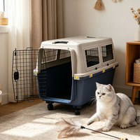 Cage de transport robuste à roulettes pour animaux de compagnie, roues silencieuses, sécurisée pour les vols, design ventilé et respirant avec boutons-pression tendance pour animaux de grande taille
