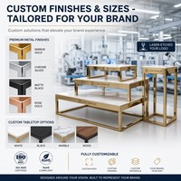 Ensemble de tables de présentation en métal doré de qualité professionnelle, à 3 niveaux, avec rehausseurs détachables pour la vitrine de magasin
