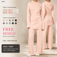 Ensemble deux pièces côtelé en coton 100 % pour femme, coupe ajustée, à capuche, manches longues évasées, style décontracté, collection hiver, vente chaude
