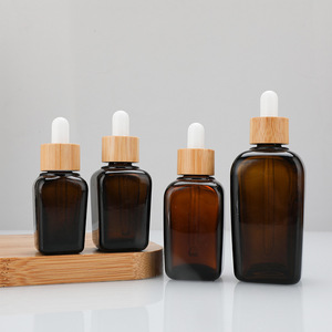 Frascos cuentagotas cuadrados de vidrio ámbar cosmético 10ml a 100mL Contenedores de aceite de esencia recargables con gotero - Product Image 6