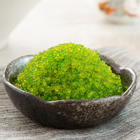 Œufs de poisson volant Tobiko assaisonnés saveur wasabi vert, surgelés IQF pour sushis authentiques, poke bowls, vente en gros, boîte de 1 kg