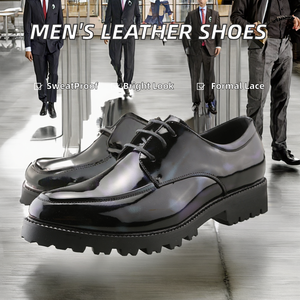 Nuevos Mocasines de Moda de Caña Baja, Ligeros y Transpirables, de PU con Cordones, Superficie Brillante, Negros, para Boda, Primavera, Zapatos para Hombre - Product Image 2