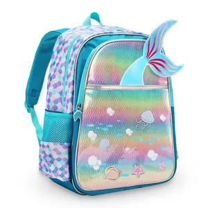 Custom Wholesale Blue Mermaid Kids Backpack Cartoon Girls Backpack School Bags