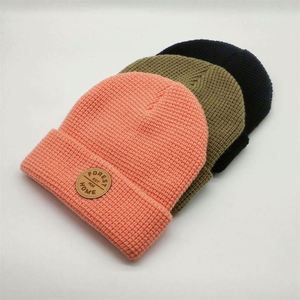 Custom High Quality Unisex Acrylic Waffle Skullies Beanie <b>Cap</b>,<b>Plain</b> Dyed Leather Patch Logo Knitted Winter Hat Fisherman Beanie - Product Image 3