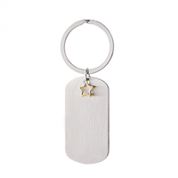 Porte-clés rectangulaire en acier inoxydable Ywyougang avec breloque étoile, personnalisable, vierge, pour cadeau, vente en gros