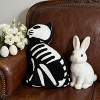 Coussin décoratif transfrontalier pour le commerce extérieur, motif chat crâne d'Halloween, unique et mignon, en polyester avec rembourrage en coton PP