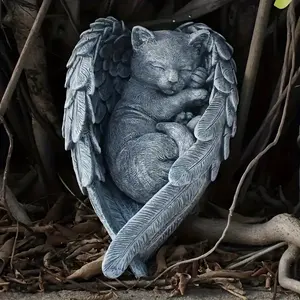 Elegante Escultura <span class=keywords><strong>de</strong></span> Resina <span class=keywords><strong>de</strong></span> Gato con Alas <span class=keywords><strong>de</strong></span> Ángel, Gatito Dormido Gris Sostenido en Plumas, Decoración <span class=keywords><strong>de</strong></span> Jardín Hecha a Mano <span class=keywords><strong>para</strong></span> Patio y Jardín - Product Image 5