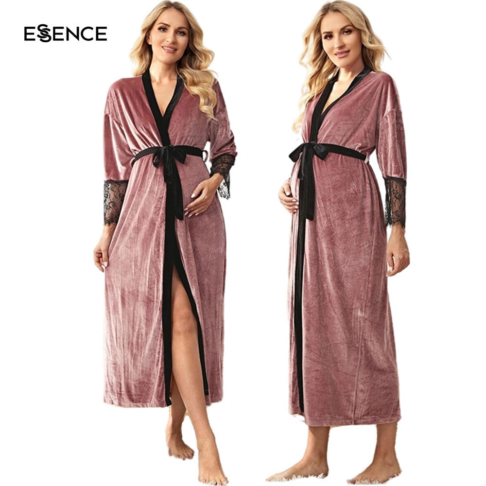 Batas con ribete de encaje de maternidad, ropa de dormir de