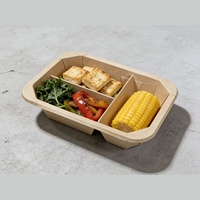 Vente en gros de bols en papier rectangulaires octogonaux à 3 compartiments avec logo personnalisé, contenants alimentaires jetables à emporter avec couvercles