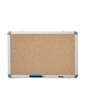 <span class=keywords><strong>Bacheca</strong></span> in Sughero con Superficie in Acciaio Laccato Giallo, Misure Personalizzabili, con Cornice in Alluminio Argento, Penna Cancellabile e Magneti - Product Image 1