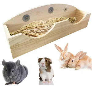 Private Label Rabbit Hay Feeder Rectangle Wooden Hay Manger Rack Grass Holder For Guinea Pig Chinchilla Hamster