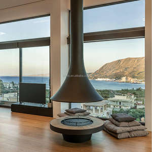 Chimenea Moderna PANSEE de Leña, de Acero al Carbono Negro para <span class=keywords><strong>Interiores</strong></span>, Independiente, Decoración con Leños Colgantes, Calefacción para Sala de Estar y Cocina - Product Image 1