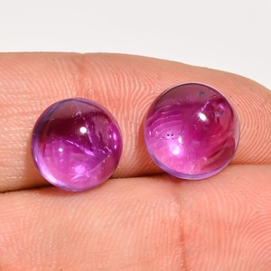 Cabujones de Amatista Natural de Alta Calidad, Pulidos, Corte Brillante Redondo de 10mm a 12mm, Par de 9 Quilates para Joyería - Product Image 4