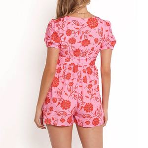 Wholesale Women's Bohemian Print V-neck Hollow Short Sleeve <b>Jumpsuit</b> High Quality Prewashed Rayon Short <b>Jumpsuit</b> - Product Image 3