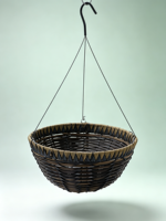 Panier suspendu pour plantes en ciment brun foncé, style américain, sculpté à la main, bord tressé triangulaire, 3 crochets métalliques, pour intérieur, extérieur, jardin
