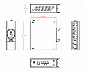 Commutateur industriel haute vitesse |   6 ports 1G, commutation 16G, double entrée, IP30 - Product Image 4