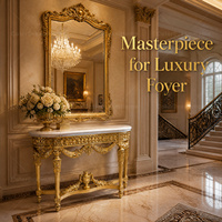 Console en marbre baroque doré massif, sculptée en bois, style royal, pour entrée de villa