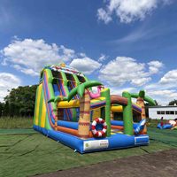 Château gonflable et toboggan en forme de palmier tropical pour les fêtes d'été en plein air et les aventures des enfants