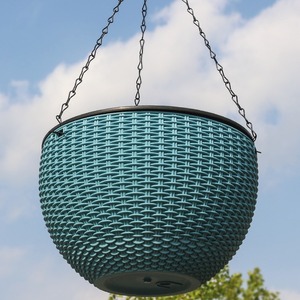Pot de fleurs suspendu en résine, auto-arrosant, rond, bleu, beige, rouge, blanc, vert, noir, vert foncé, panier pour plantes d'intérieur et d'extérieur - Product Image 4