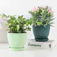 Pots de plantes décoratifs en résine côtelée avec soucoupe, pot de fleurs en plastique léger multicolore pour plantes succulentes, fleurs, balcon