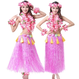 Conjunto de falda de hierba <span class=keywords><strong>Hula</strong></span> gruesa profesional de 80cm-Traje de baile Hawaiano para adultos de 8 piezas para mujeres - Product Image 3