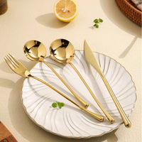 Ensemble de couverts élégant de style japonais en acier inoxydable 304 poli miroir, plaqué or mat, pour la maison et les mariages