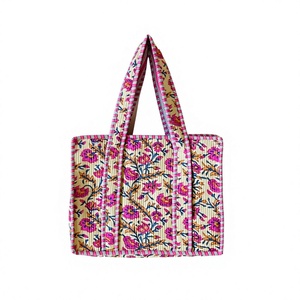 Bohemian Floral Cotton Tote Bag With Block Printed Tote Bag Open Top Design For Shopping All Seasons - Product Image 1