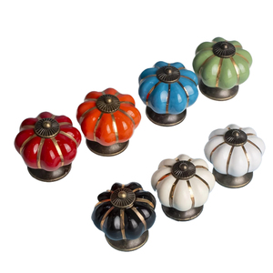 Nouveaux Boutons de Meuble en Céramique Sept Couleurs, Motif Citrouille de Dessin Animé, Poignées Simples pour Tiroirs de Meuble, Style Pastoral Moderne Chinois pour <span class=keywords><strong>Cuisine</strong></span> - Product Image 1