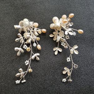 Boucles d'oreilles pendantes de mariée SLBRIDAL faites à la main avec <span class=keywords><strong>strass</strong></span>, cristaux et perles d'eau douce, boucles d'oreilles chandelier pour femme, bijoux de mariage - Product Image 3
