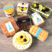 Boîtes d'emballage jetables transparentes de qualité alimentaire pour gâteaux, mousses, biscuits et desserts carrés (Tiramisu)