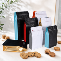 En stock, vente en gros, sachet d'emballage vide pour grains de café avec valve et fermeture éclair, sachet à fond plat pour biscuits, gâteaux et snacks