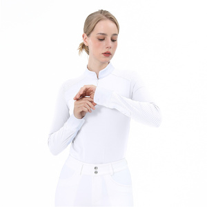 Camisetas de manga larga con cremallera y botones <span class=keywords><strong>para</strong></span> mujer, de malla transpirable, <span class=keywords><strong>para</strong></span> equitación, color blanco. - Product Image 2