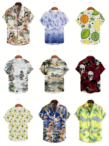 Men's Hawaiian Shirt Short Sleeve Tropical Print Summer Vacation Casual Turn-<b>down</b> Collar Breathable Poplin Fabric - Product Image 2