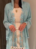 Abaya ouverte Mexizo personnalisée en dentelle délicate, style cardigan, pour femmes musulmanes, mode islamique modeste de Dubaï, vêtement d'extérieur