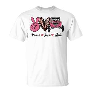 Camiseta Peace Love Ride Pink Off Road Sxs, unisex, para adultos, cuello redondo, manga corta, impresión digital, promocional - Product Image 2