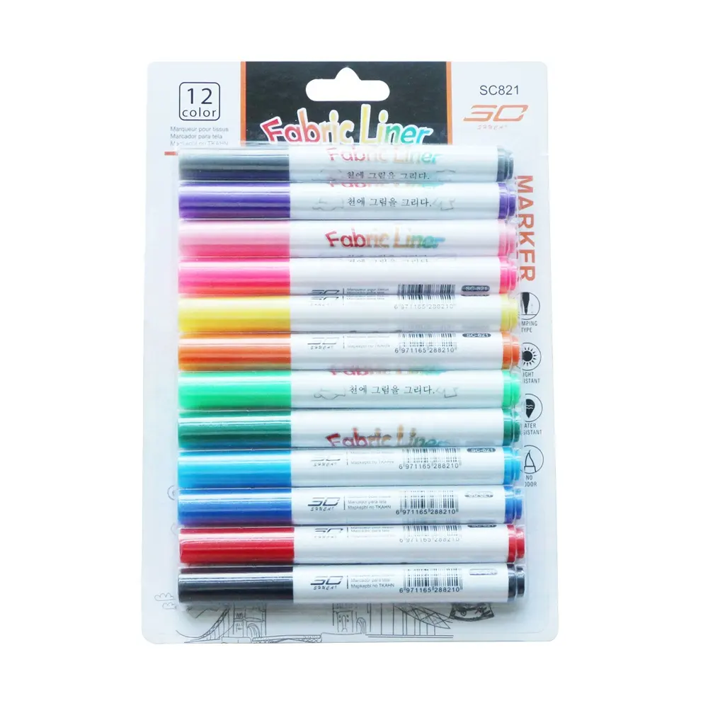 12 pezzi pennarello in tessuto multicolore Non lavabile pennarello in tessuto a colori fantasia permanente
