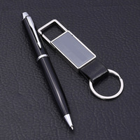 Ensemble de porte-clés en cuir et alliage, logo personnalisé, stylo en métal, cadeau de bureau, ensemble de porte-clés cadeau
