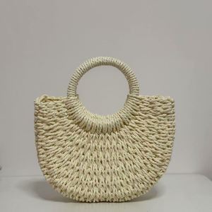 Wholesale Half Round Moon Bucket Bag <b>Mini</b> Beach Tote New Color <b>Hand</b> Woven Straw Handbag for Women - Product Image 6
