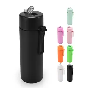 Biểu Tượng Tùy Chỉnh 650Ml Thể Thao Xách Tay Tumblers Với Kim Loại Rơm Nước Bằng Thép Không Gỉ Chai Đôi Tường Cách Nhiệt Cốc