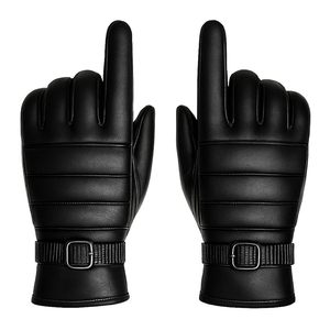 Black Leather Full Finger <b>Gloves</b> <b>Warm</b> Winter Driving Riding Durable Grip Buckle Strap Comfortable Fit Style - Product Image 3