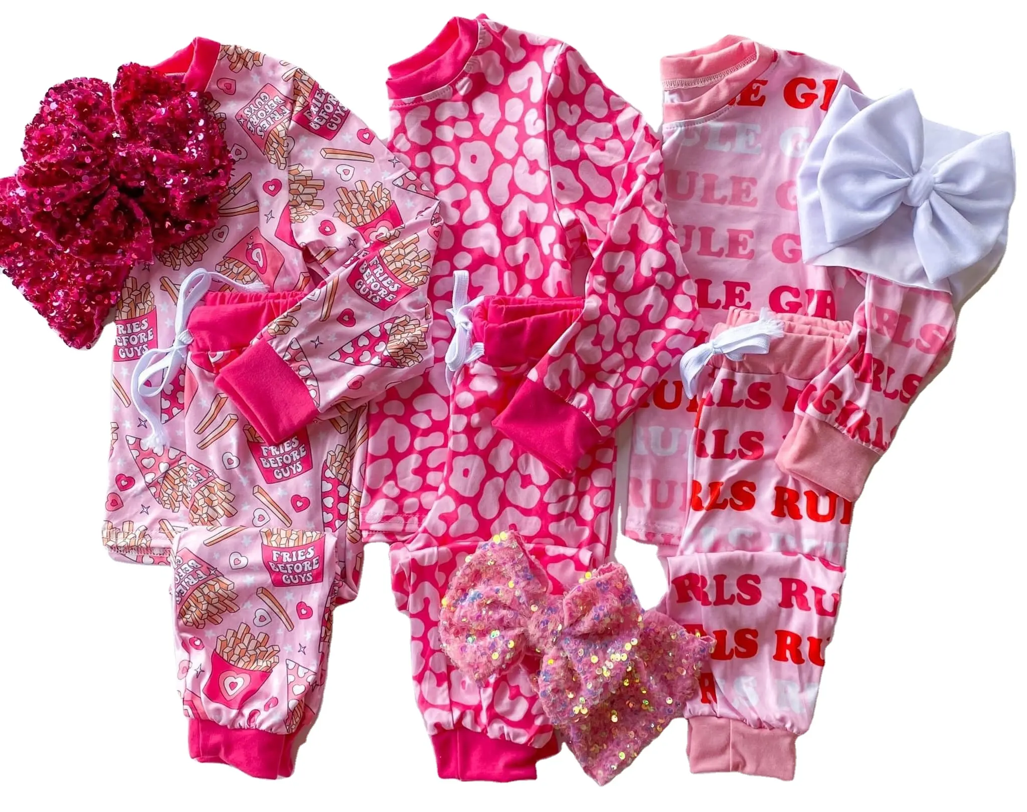 Kids Fall Clothes Lounge Soft Milk Silk Pajama For Kids Girls Set Drawstring Pajama For Kids Girls Set