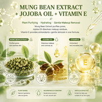 Huile Nettoyante Visage Bio Végane en Gros à l'Extrait de Haricot Mungo, Huile de Jojoba et Acides Aminés pour Dissoudre en Profondeur le Maquillage Tenace