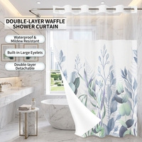 Rideau de douche imperméable en polyester à double couche, à grandes boucles, imprimé numériquement, durable, sans crochets, écologique, best-seller transfrontalier