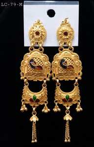 Boucles d'oreilles chandelier plaquées or vintage pour femmes, motif floral, bijoux de mariage - Product Image 2