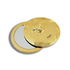 Custom Round Gold Embossed Metal Rotatable Souvenirs Pocket <b>Compact</b> Makeup <b>Mirror</b> - Product Image 1